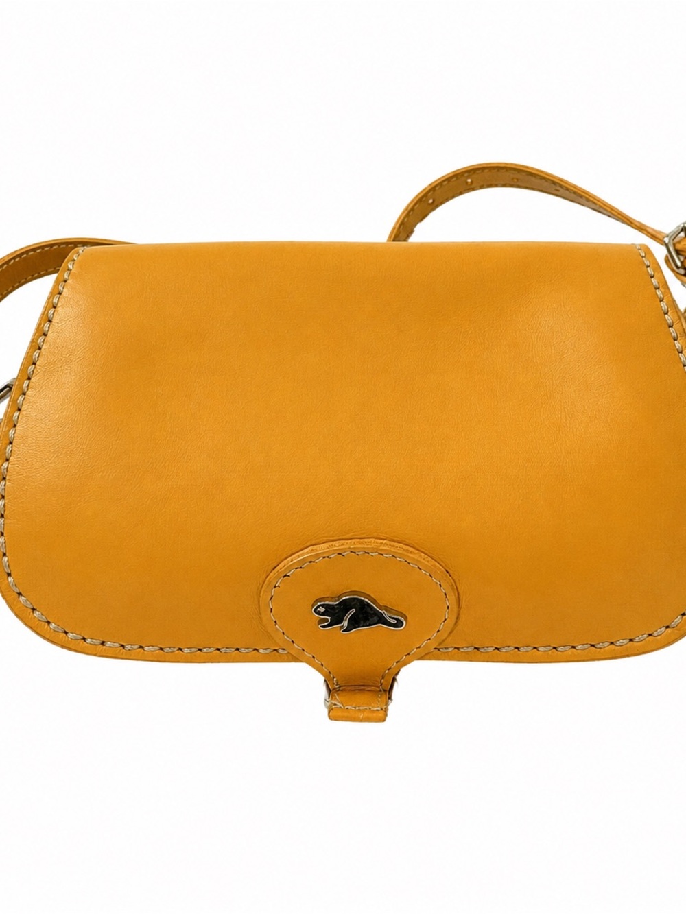 Roots Genuine Leather Mustard Yellow Crossbody Bag Beaver Logo Small Purse - Picture 2 of 13